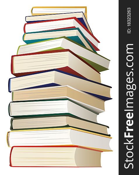 Big stack of books with multicolored covers, vector. Big stack of books with multicolored covers, vector