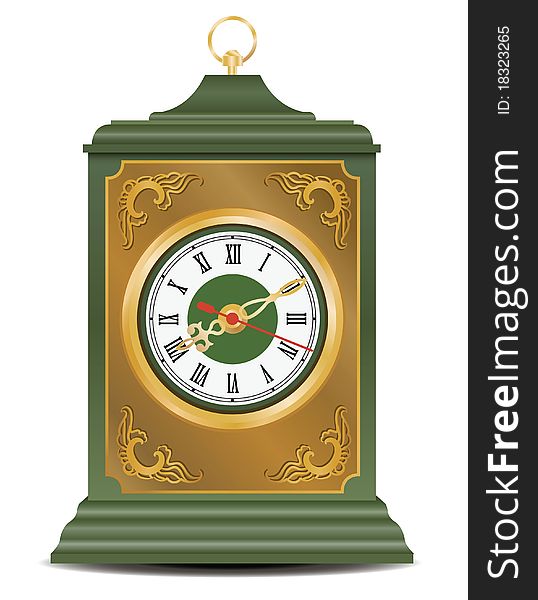 Bronze and green old antique clock, vector