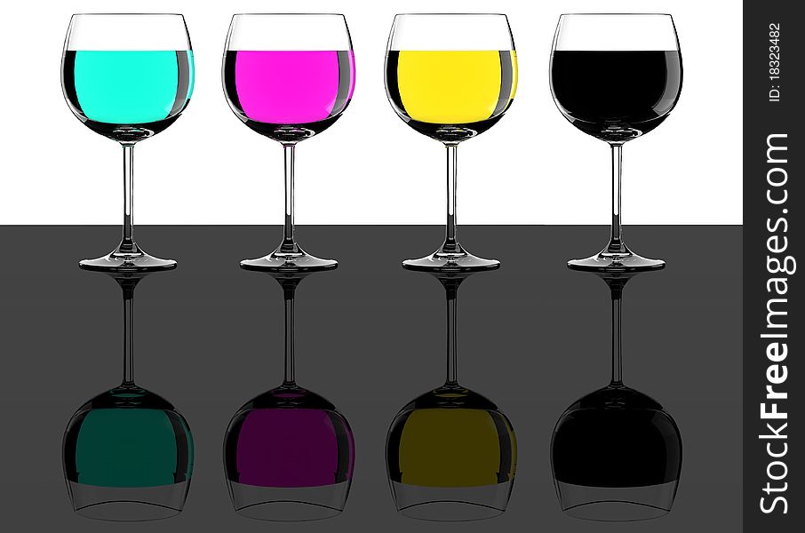 Four CMYK wine glasses