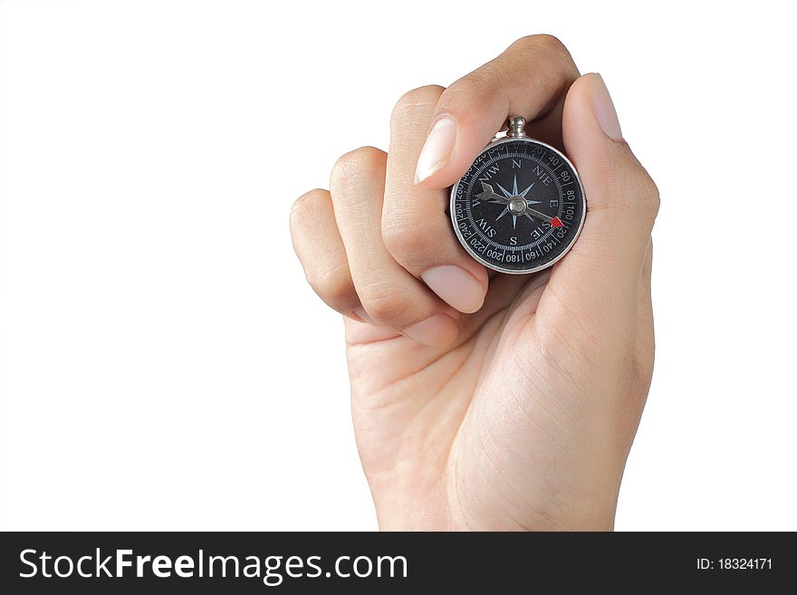 Gesture of mans hand holding compass