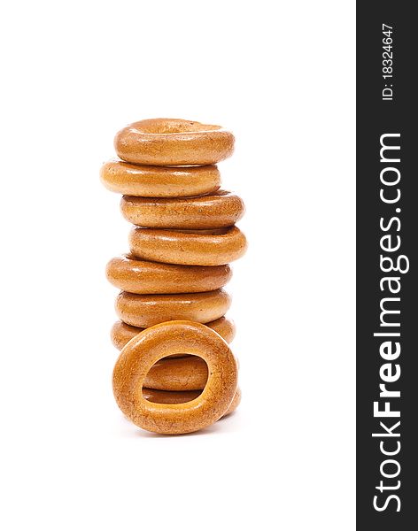 Bagels stack on white background
