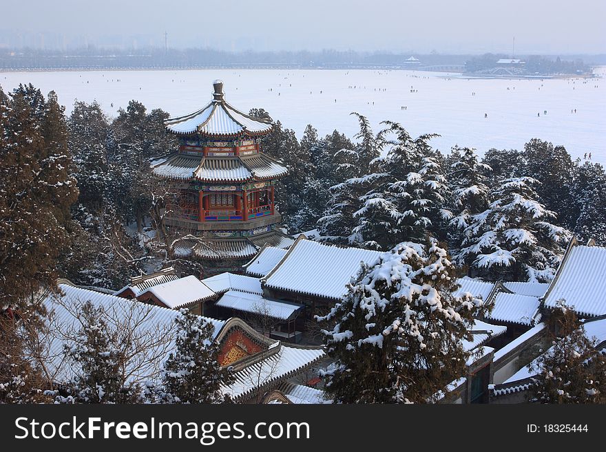 The snowscape of Summer Palace,beijing ,china.