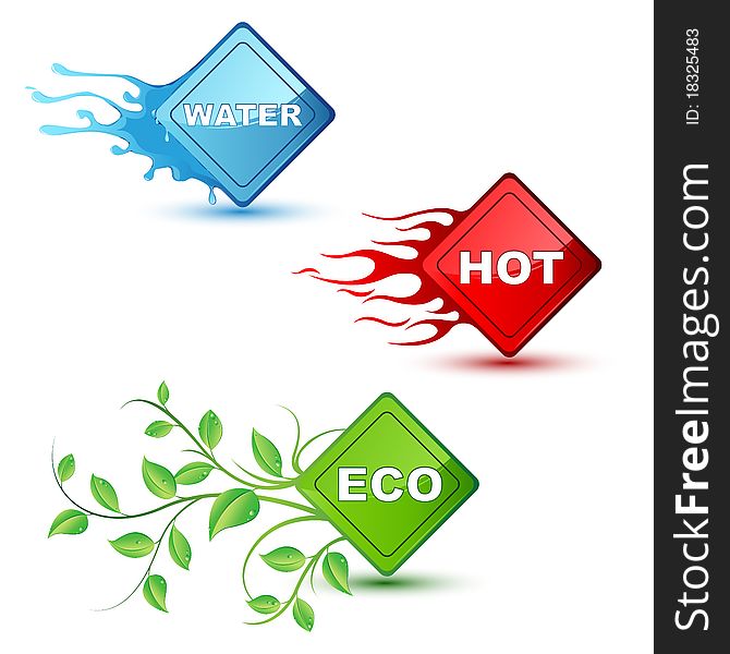 Illustration of different element like water fira and eco on isolated background. Illustration of different element like water fira and eco on isolated background