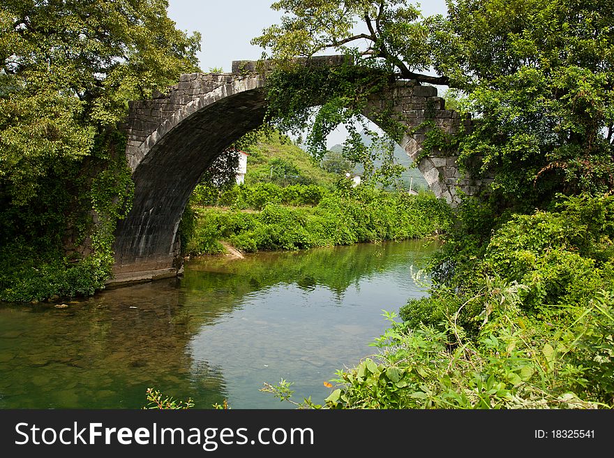 Ancient stone bridge in Guilin, China.