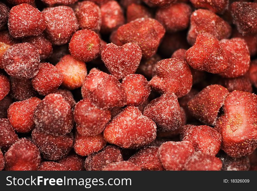 Abstract background from the appetizing frozen strawberry