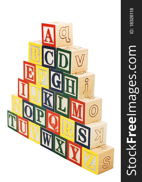 Cubes with letters on white background