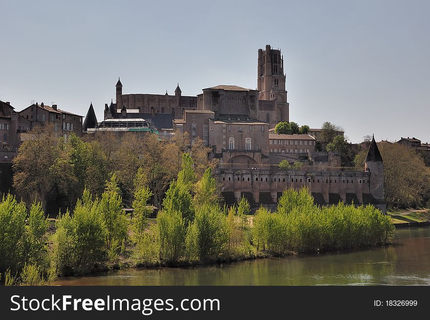 The building complex of the cathedral of albi(french),seen from the river. The building complex of the cathedral of albi(french),seen from the river