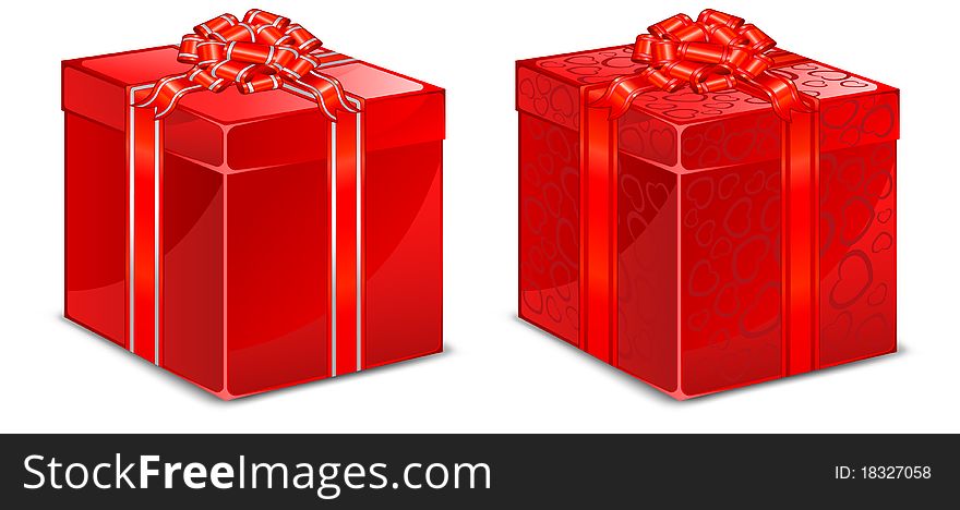Red box with bow for present on white background  illustration