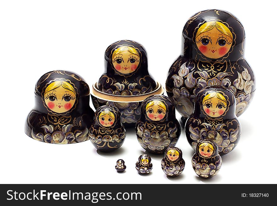 Set of traditional, wooden, national dolls on a white background. Set of traditional, wooden, national dolls on a white background