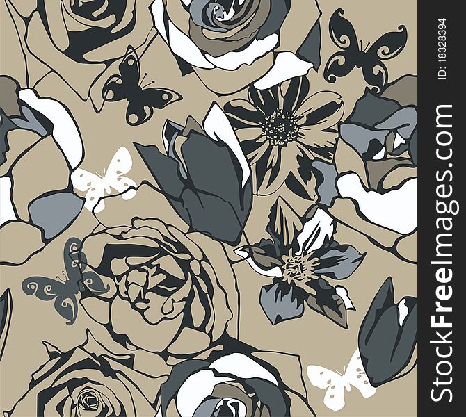 Vector texture consist of flowers on beige background. Vector illustration. Vector texture consist of flowers on beige background. Vector illustration