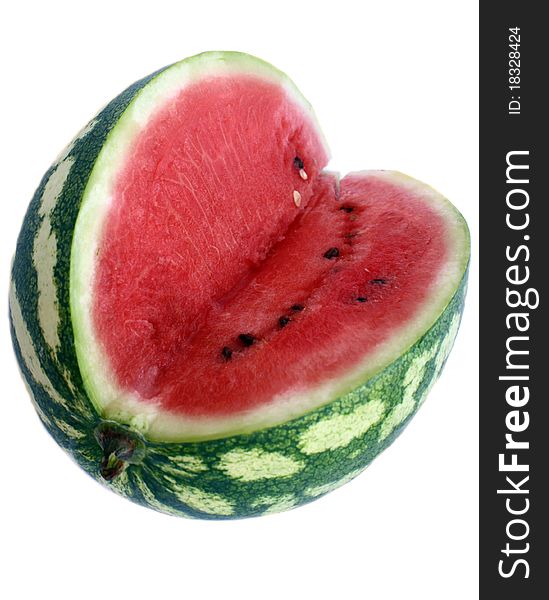 Isolated close-up cut ripe watermelon. Isolated close-up cut ripe watermelon