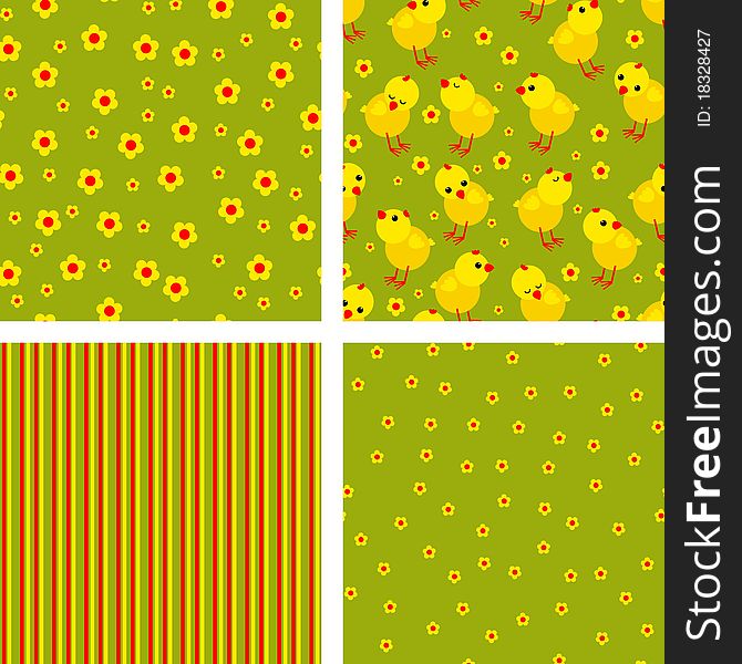 Backgrounds with chickens, with stripes, flowers