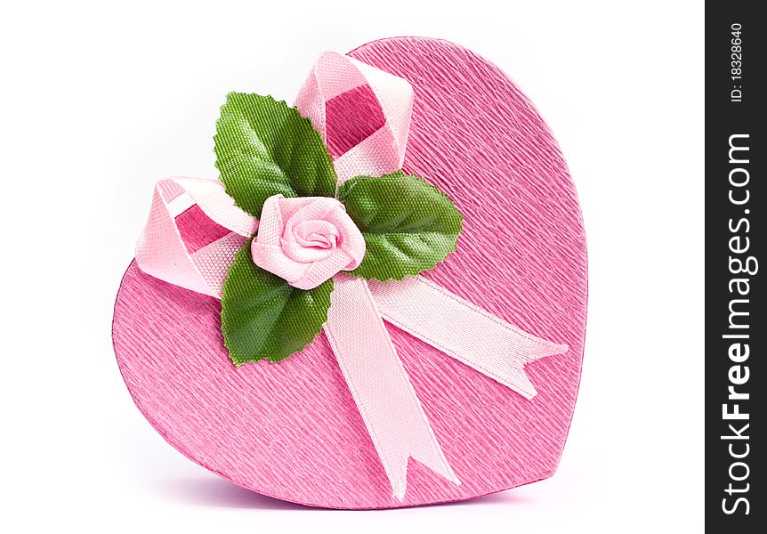 Close-up isolated heart shaped gift box