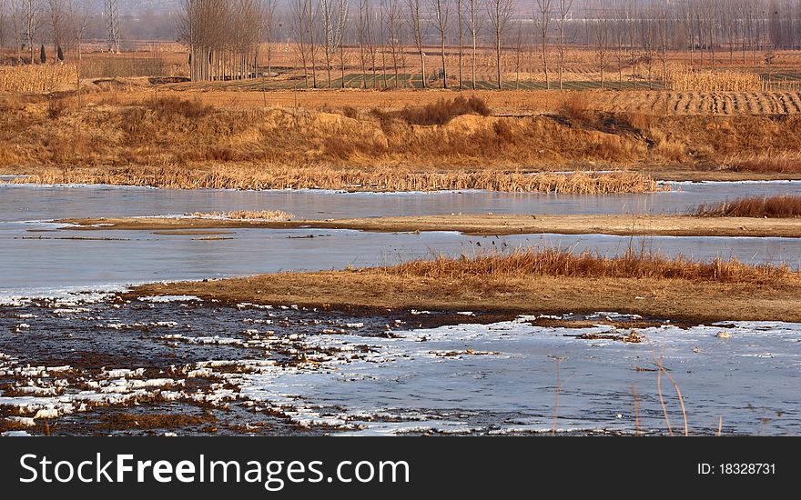 Winter scenery, sunny weather day.