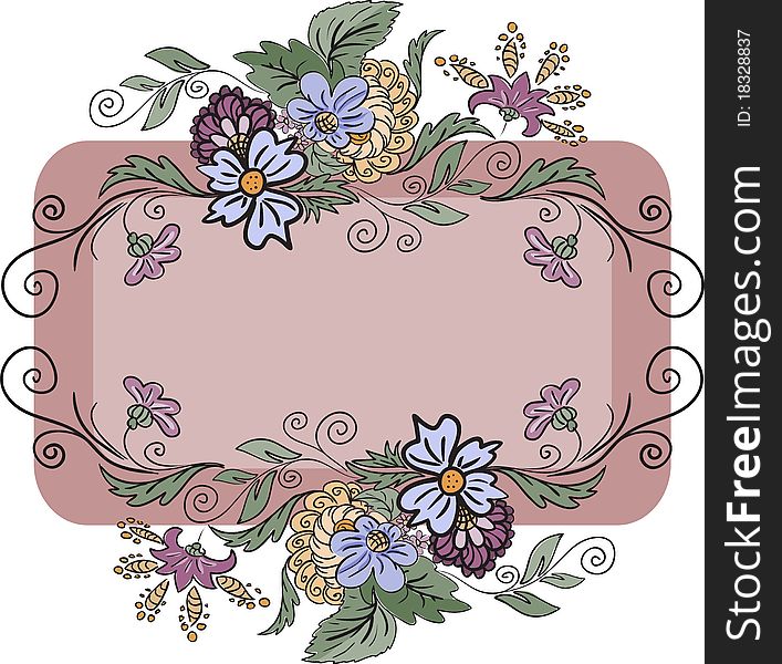 Horizontal frame is made of hand-drawn flowers. Horizontal frame is made of hand-drawn flowers