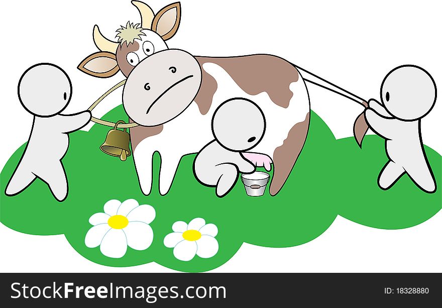 Three man share cow