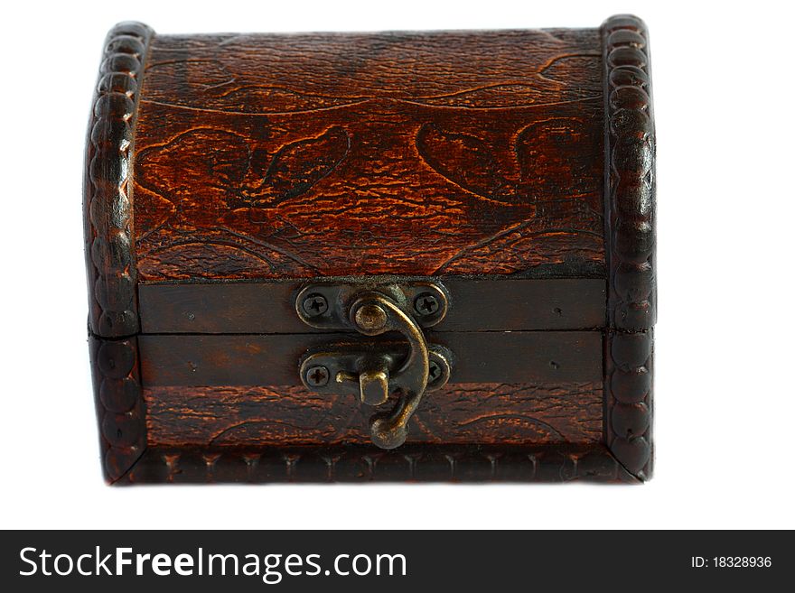 Isolated close-up wood and leather chest
