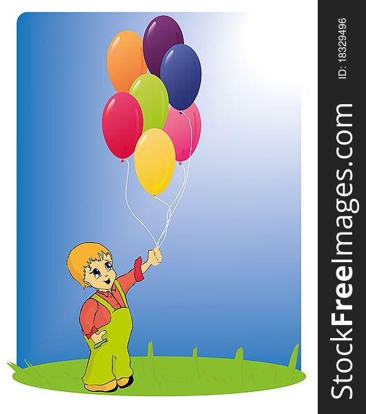 Small boy with many colored balloons. Small boy with many colored balloons