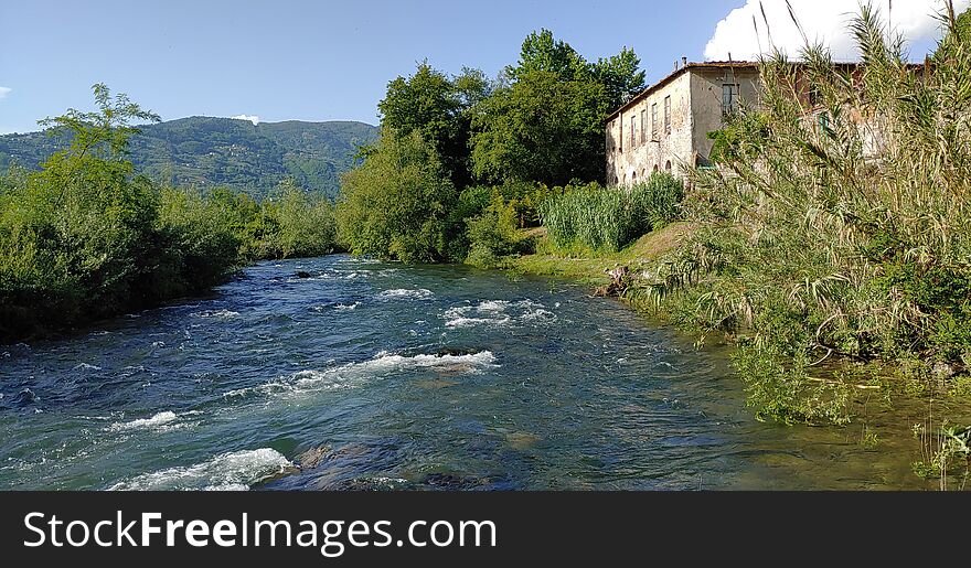 Serchio River In The Area Of Ponte A Moriano