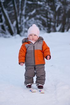 Adorable Baby Walk On Ski In Park Royalty Free Stock Photography Adorable Baby Walk On Ski In Park Royalty Free Stock Photography