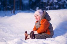 Cute Adorable Baby Sit On Snow In Park Stock Photography Cute Adorable Baby Sit On Snow In Park Stock Photography
