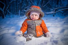 Adorable Baby Sit In Deep Snow Stock Photo Adorable Baby Sit In Deep Snow Stock Photo