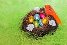 Chocolate Eggs In The Nest Royalty Free Stock Photography Chocolate Eggs In The Nest Royalty Free Stock Photography