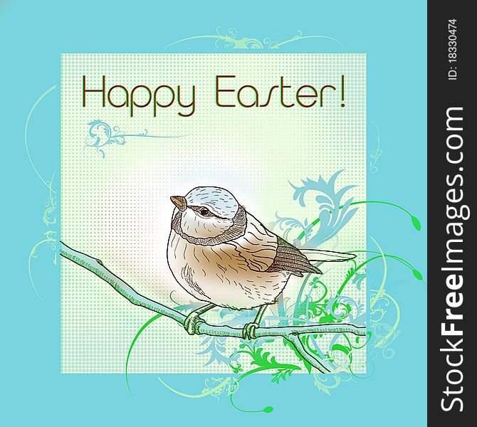 Happy easter bird greeting card
