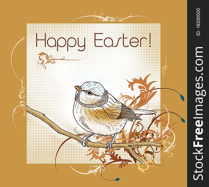 Happy easter bird greeting card