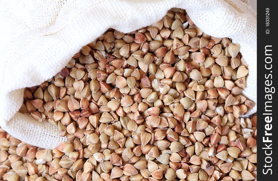 Buckwheat in the bag. Macro.