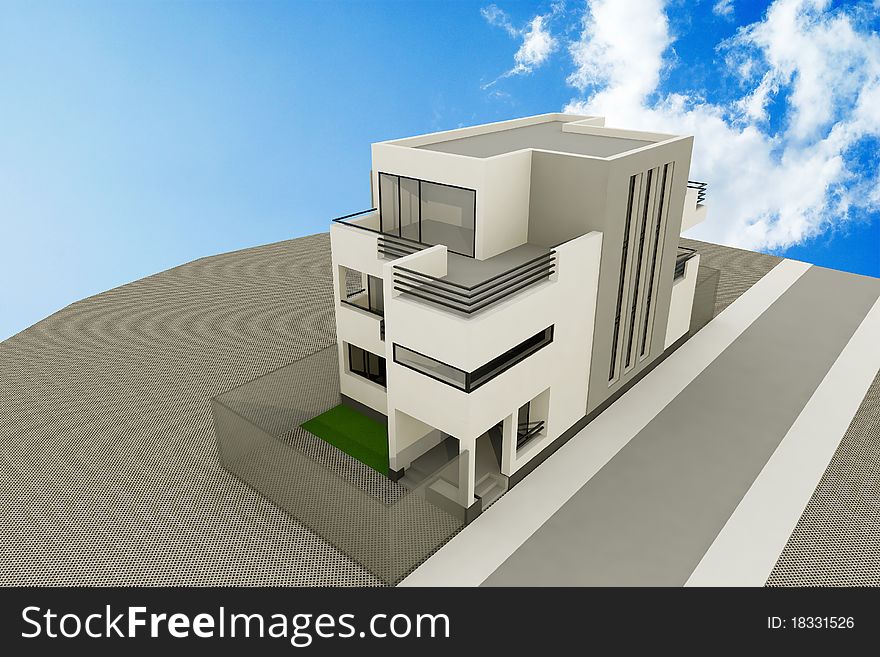 3d modern house, render in 3ds max