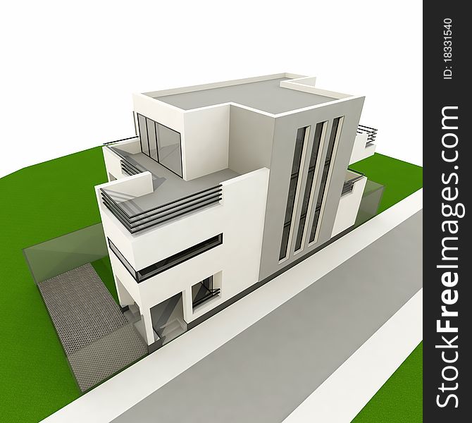 3d modern house, render in 3ds max, on white background