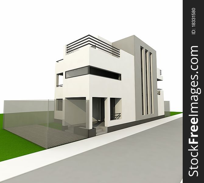 3d modern house, render in 3ds max, on white background