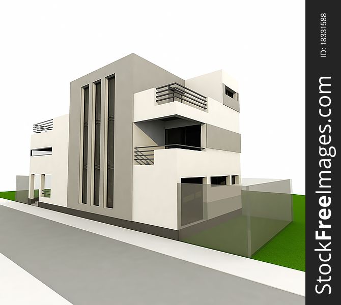 3d modern house, render in 3ds max, on white background