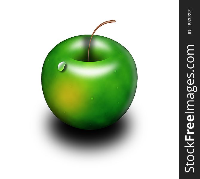 Isolated green delicious juicy apple with water drop. Isolated green delicious juicy apple with water drop
