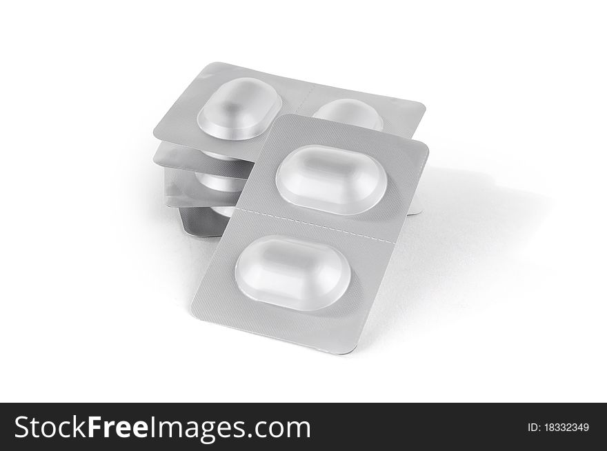Silver medicine blister pack on white isolate background. Silver medicine blister pack on white isolate background