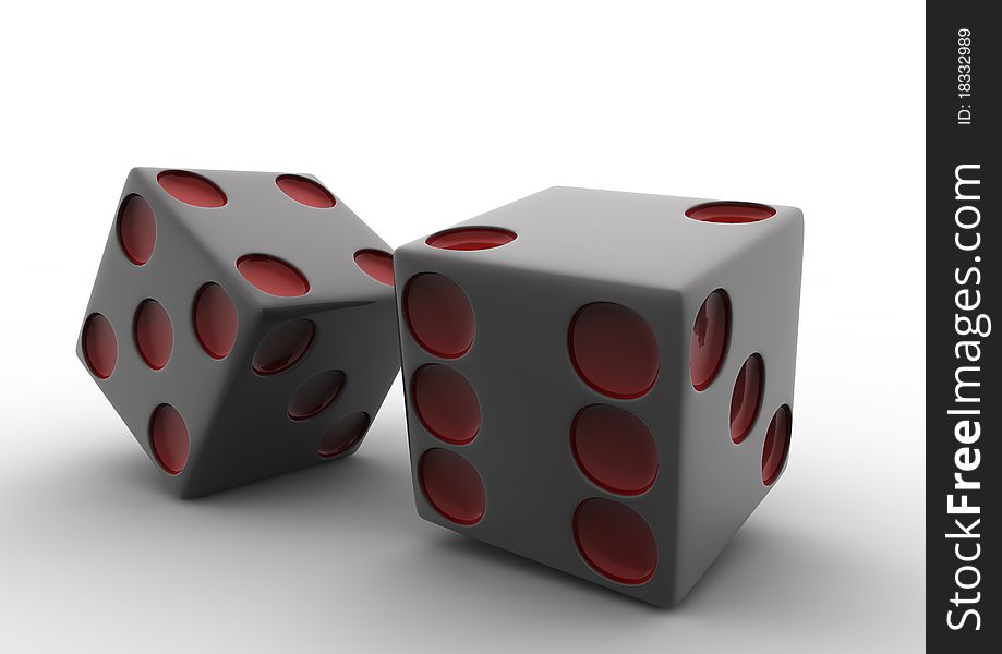 2 3D red and white dice on white backgound