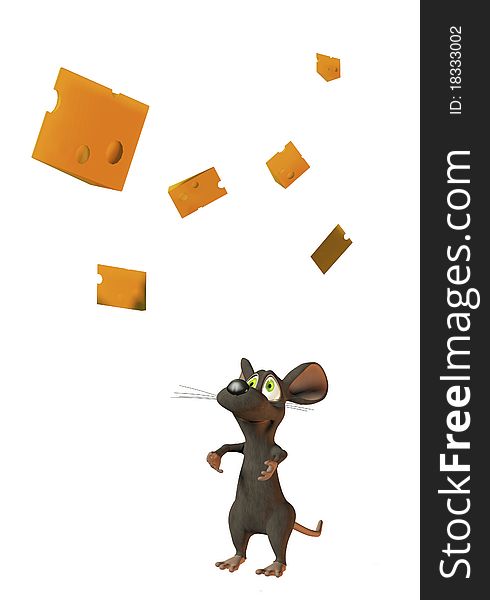 Cheeky mouse juggling with wedges of cheese