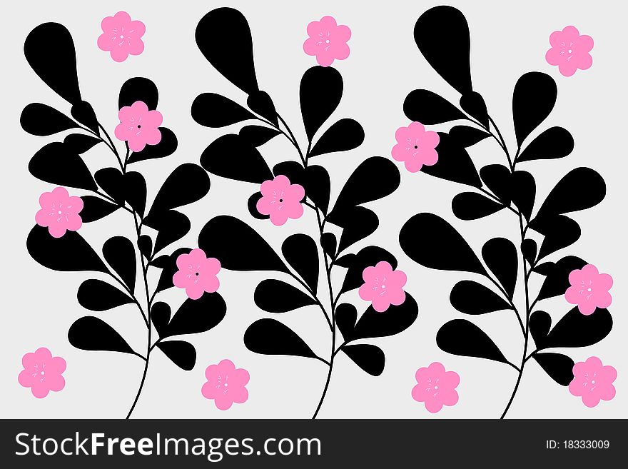 Branch pink and gray background with little pink flowers. Branch pink and gray background with little pink flowers