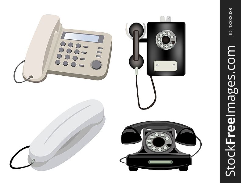 Varied stationary telephones on white background. Varied stationary telephones on white background