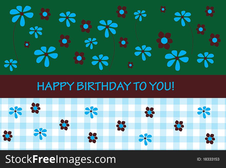 Birthday card on green with flowers and birthday message