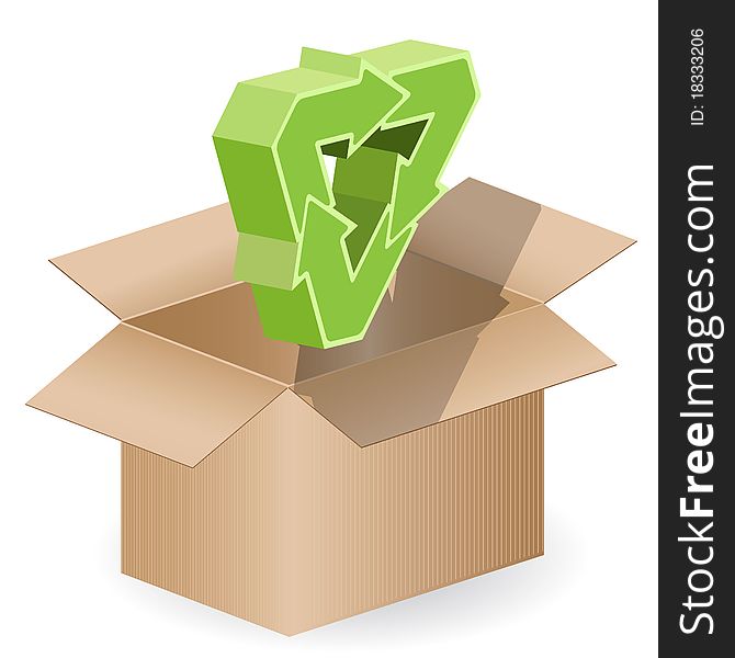 Illustration, three green arrows on open box. Illustration, three green arrows on open box