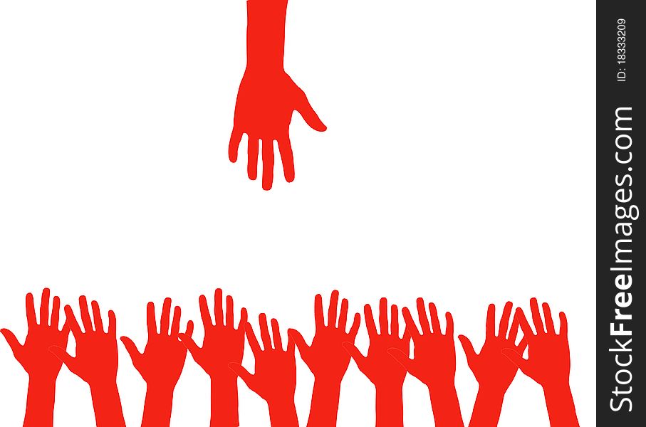 Red hand sign illustration and white background