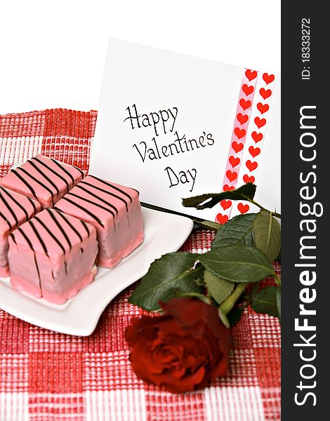 Valentine's day card with rose and cakes