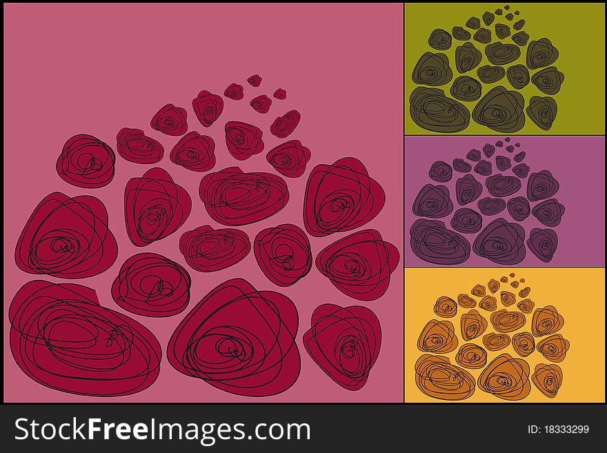 Four sets of colorful roses in different colours. Four sets of colorful roses in different colours