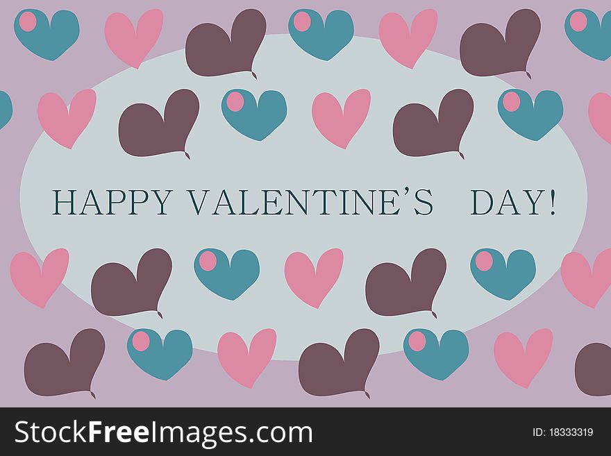 Valentine's card on dark pink background with cute hearts and message