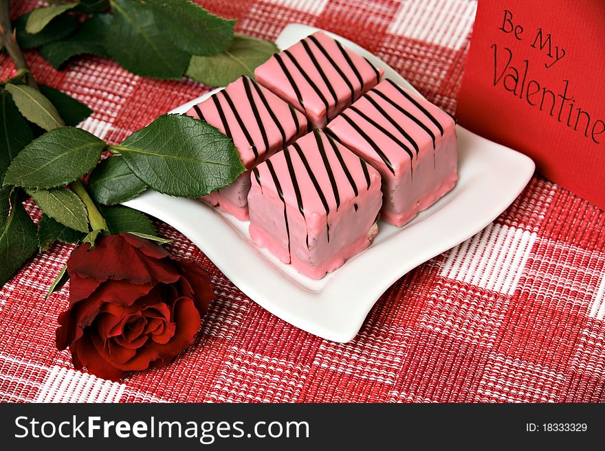 Valentine's day card with rose and cakes