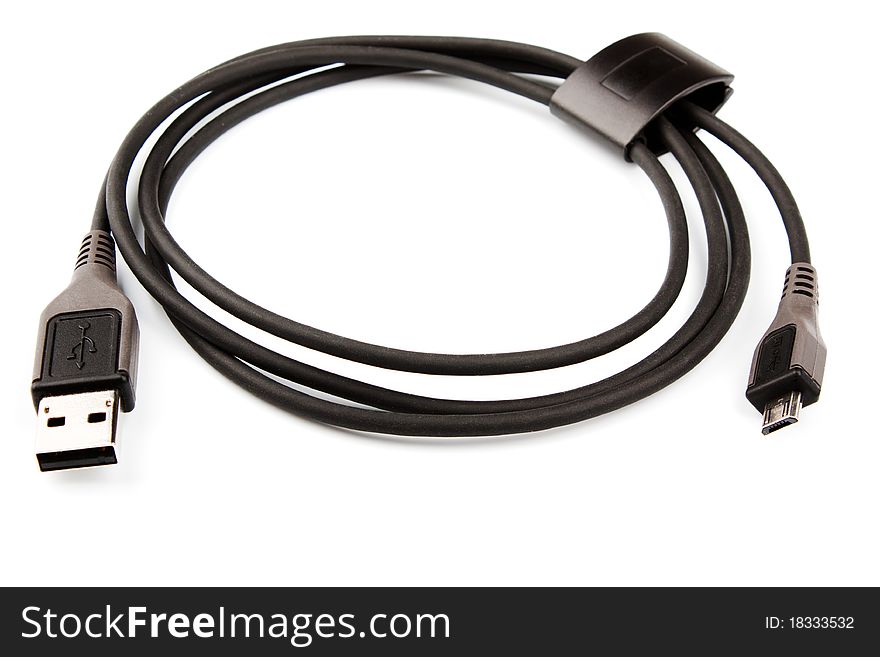 Black usb cable isolated on white background. Black usb cable isolated on white background