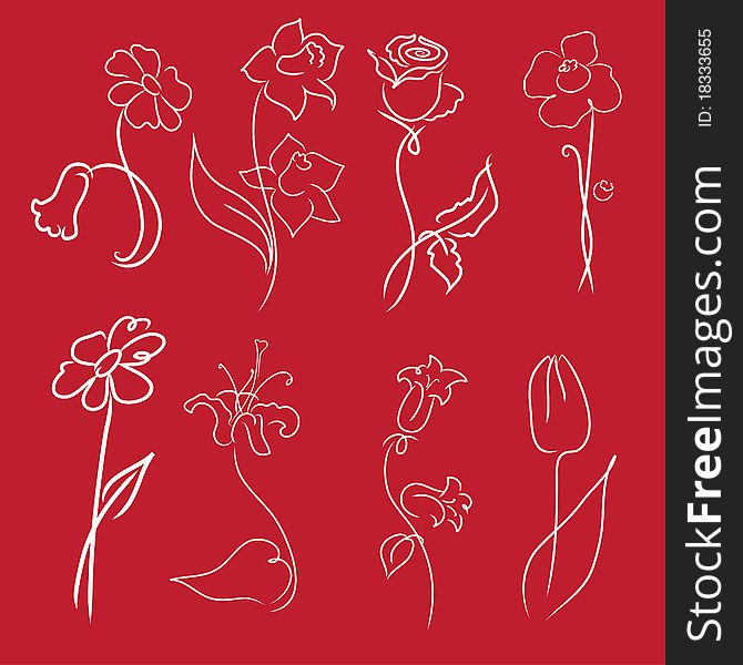 Vector illustration of flowers Design Set made with simple line only