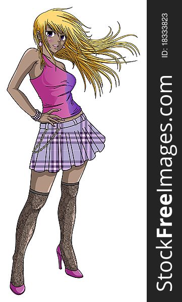 Fashion Girl Posing - Purple Plaid